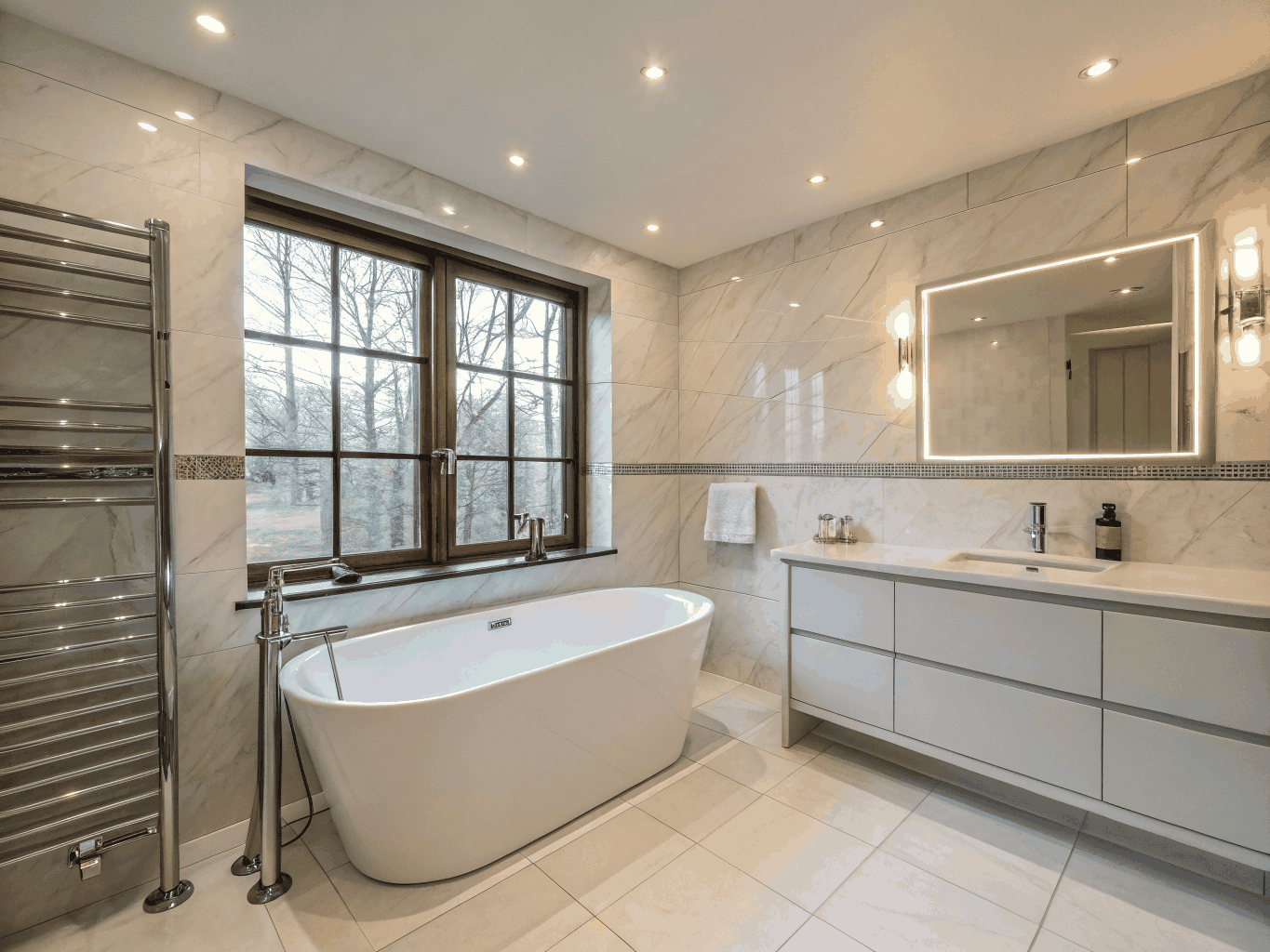 Rénovation de salle de bain contemporaine avec robinetterie haut de gamme