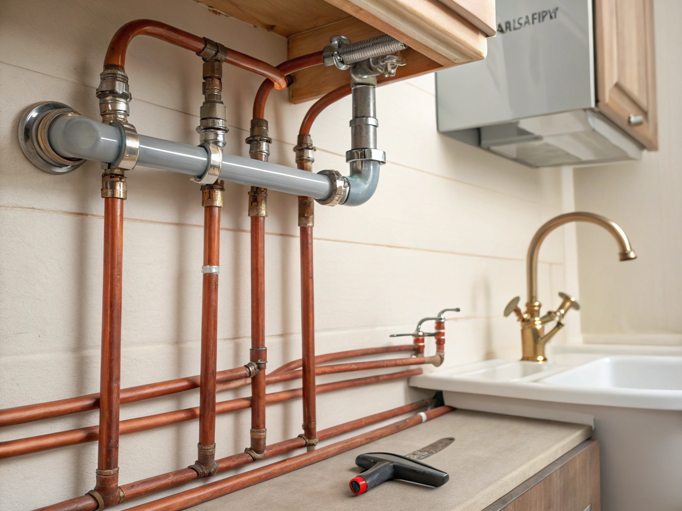 Réseau complet de plomberie sanitaire et raccordements techniques