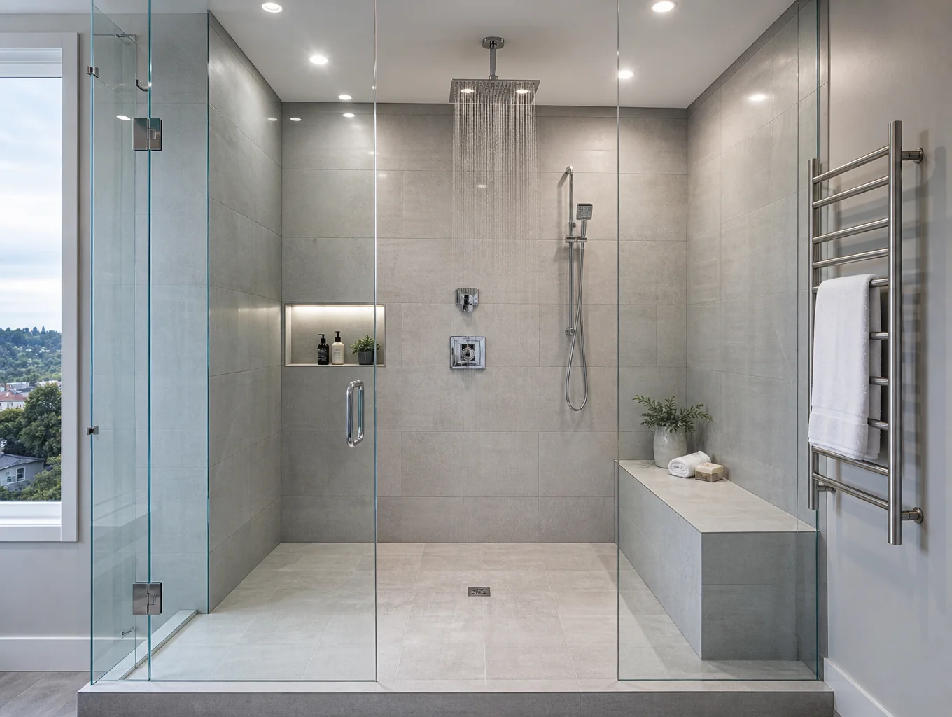 Installation douche à l'italienne moderne avec caniveau encastré